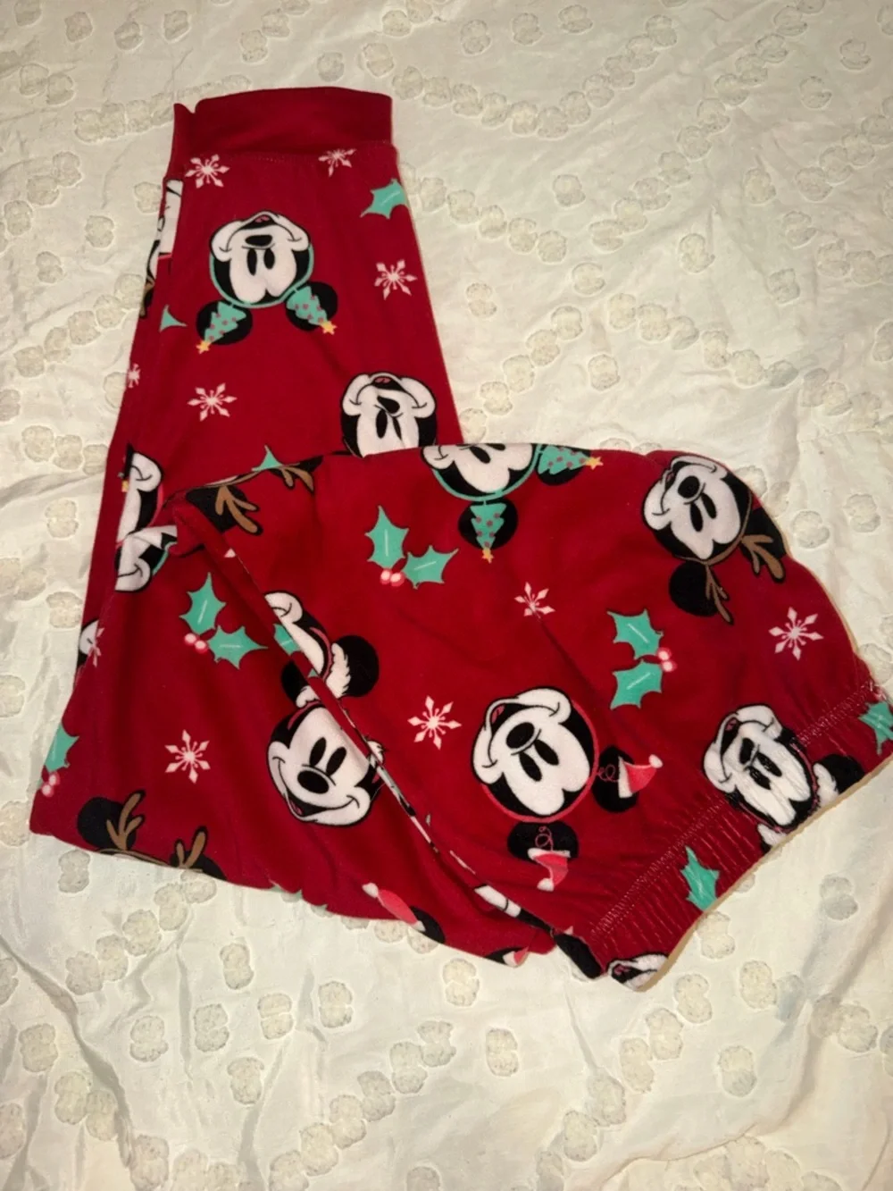 Disney Red Holiday Mickey Sleepwear Top & Bottom with Teal & White Accents - Picture 7 of 8